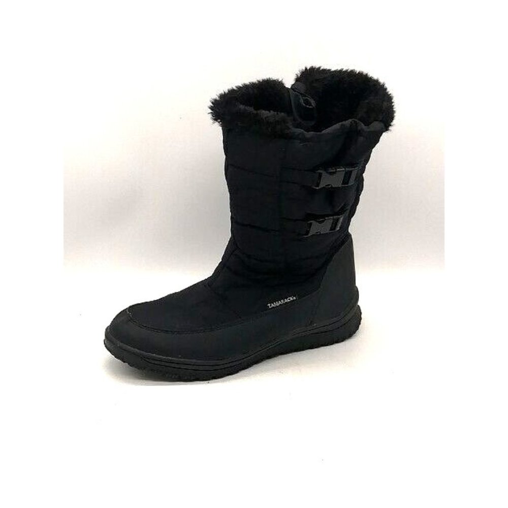 Tamarack Womens Snow Boots Black Nylon Ankle Faux Fur Lined Side Zip Buckles‎ 8